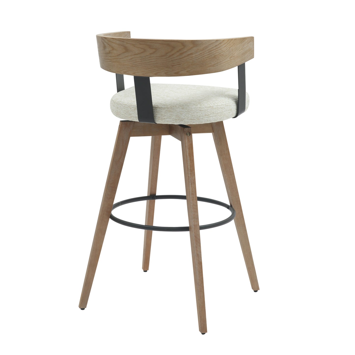 Bar Stool Medium Height Swivel Lani Hm9988.01 Beech Wood Legs-plywood Back-ecru Fabric Seat 55x55x97hcm.