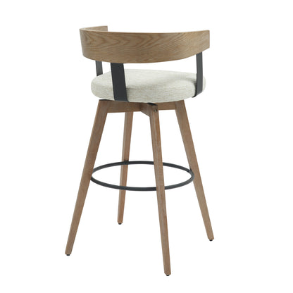 Bar Stool Medium Height Swivel Lani Hm9988.01 Beech Wood Legs-plywood Back-ecru Fabric Seat 55x55x97hcm.