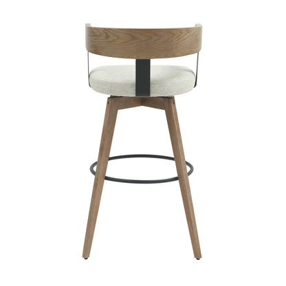 Bar Stool Medium Height Swivel Lani Hm9988.01 Beech Wood Legs-plywood Back-ecru Fabric Seat 55x55x97hcm.