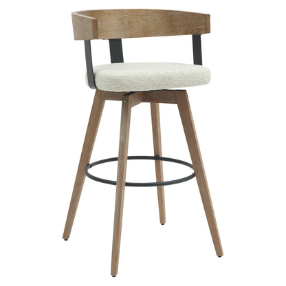 Bar Stool Medium Height Swivel Lani Hm9988.01 Beech Wood Legs-plywood Back-ecru Fabric Seat 55x55x97hcm.