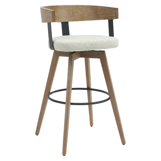 Bar Stool Medium Height Swivel Lani Hm9988.01 Beech Wood Legs-plywood Back-ecru Fabric Seat 55x55x97hcm.