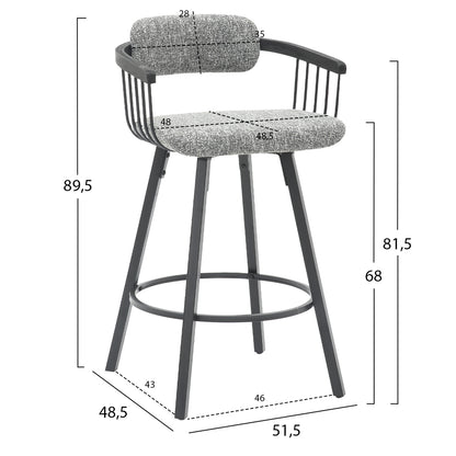 Bar Stool Swivel Lang Hm9990.02 Black Metal Frame-grey Fabric 51,5x48,5x89,5hcm.