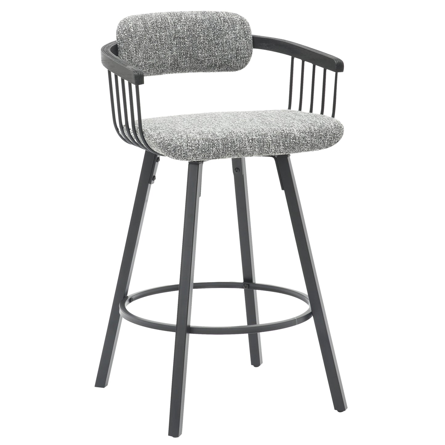 Bar Stool Swivel Lang Hm9990.02 Black Metal Frame-grey Fabric 51,5x48,5x89,5hcm.
