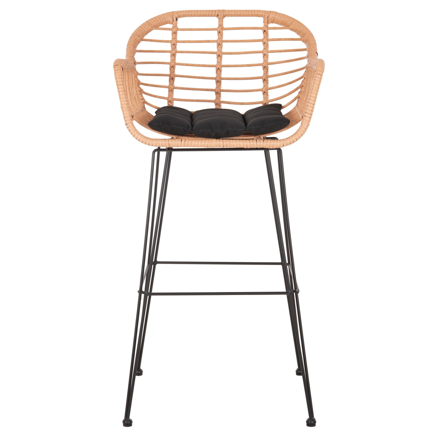 Bar Stool (high Seat) Allegra Hm5640.11 P.e.rattan In Beige-black Metal 54x55x108hcm.