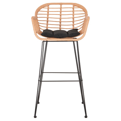 Bar Stool (high Seat) Allegra Hm5640.11 P.e.rattan In Beige-black Metal 54x55x108hcm.