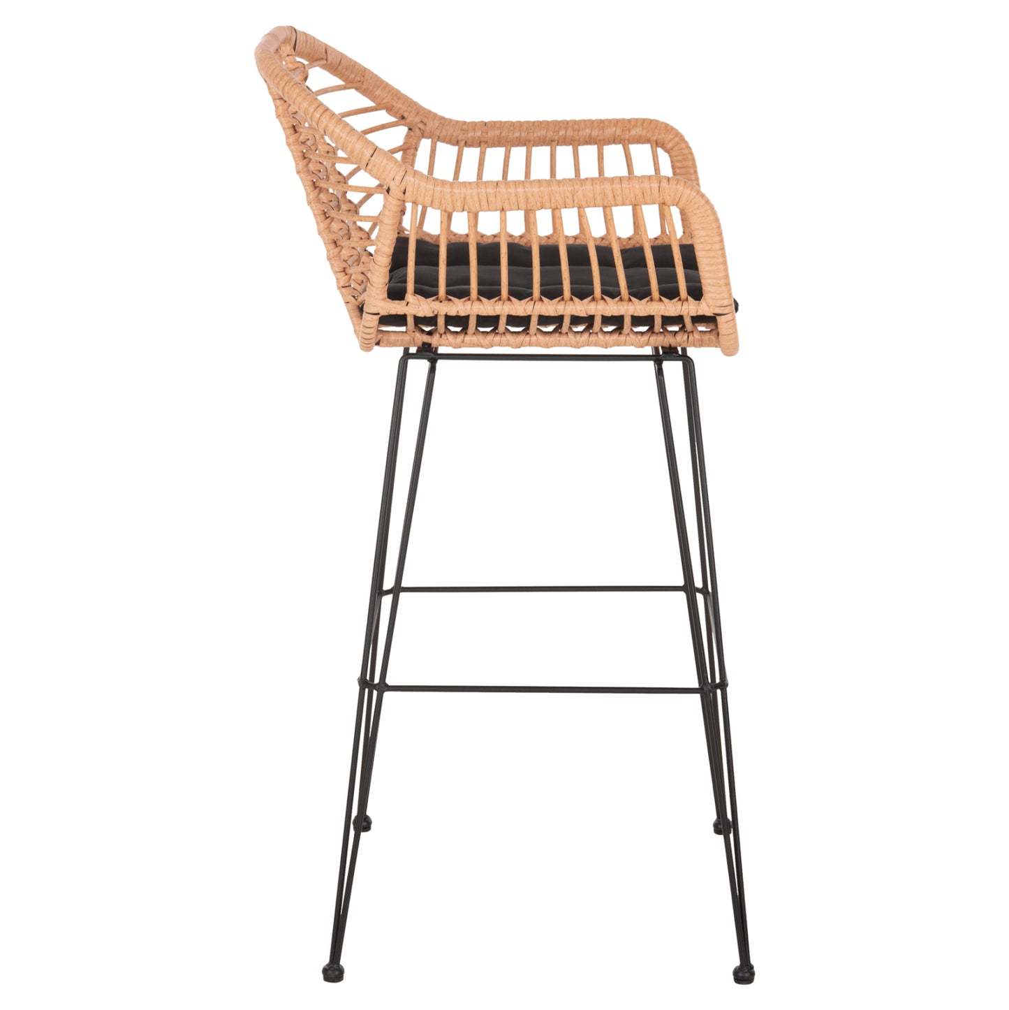 Bar Stool (high Seat) Allegra Hm5640.11 P.e.rattan In Beige-black Metal 54x55x108hcm.