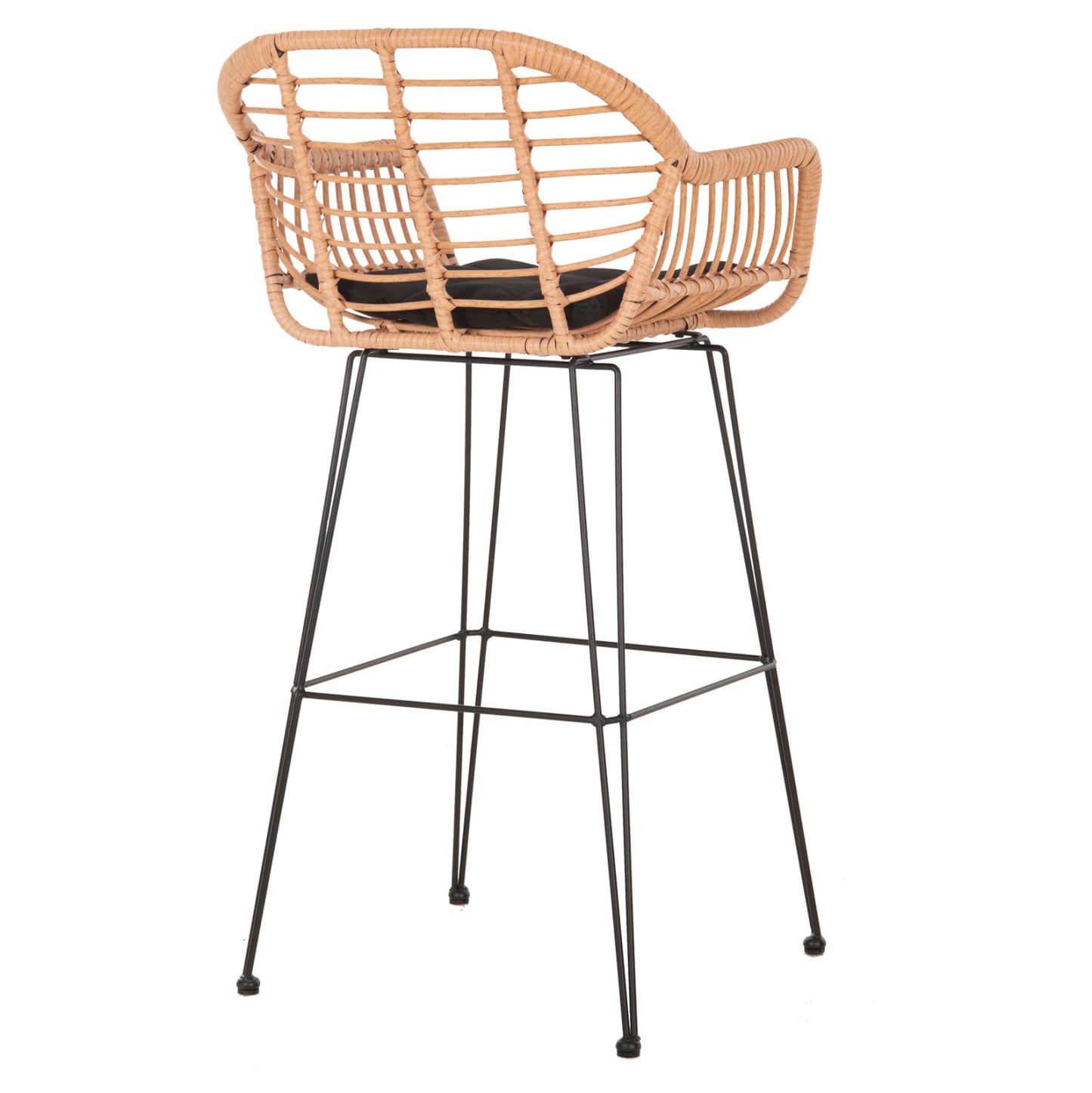 Bar Stool (high Seat) Allegra Hm5640.11 P.e.rattan In Beige-black Metal 54x55x108hcm.