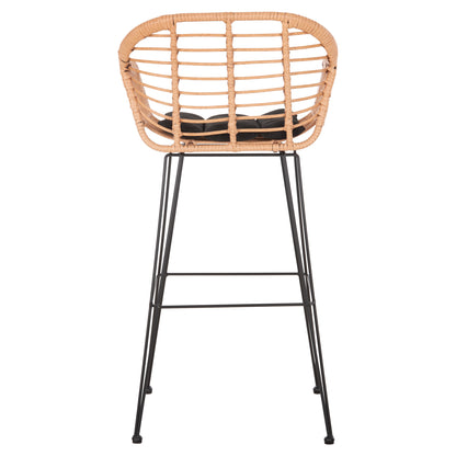 Bar Stool (high Seat) Allegra Hm5640.11 P.e.rattan In Beige-black Metal 54x55x108hcm.