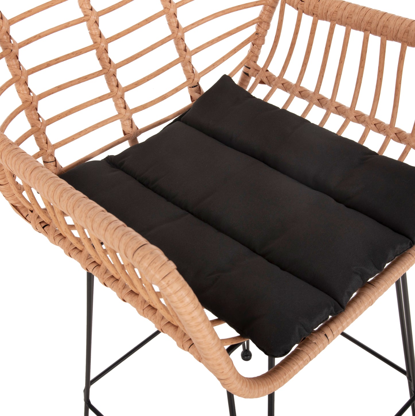Bar Stool (high Seat) Allegra Hm5640.11 P.e.rattan In Beige-black Metal 54x55x108hcm.
