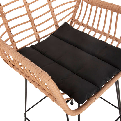 Bar Stool (high Seat) Allegra Hm5640.11 P.e.rattan In Beige-black Metal 54x55x108hcm.