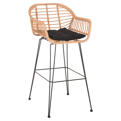 Bar Stool (high Seat) Allegra Hm5640.11 P.e.rattan In Beige-black Metal 54x55x108hcm.