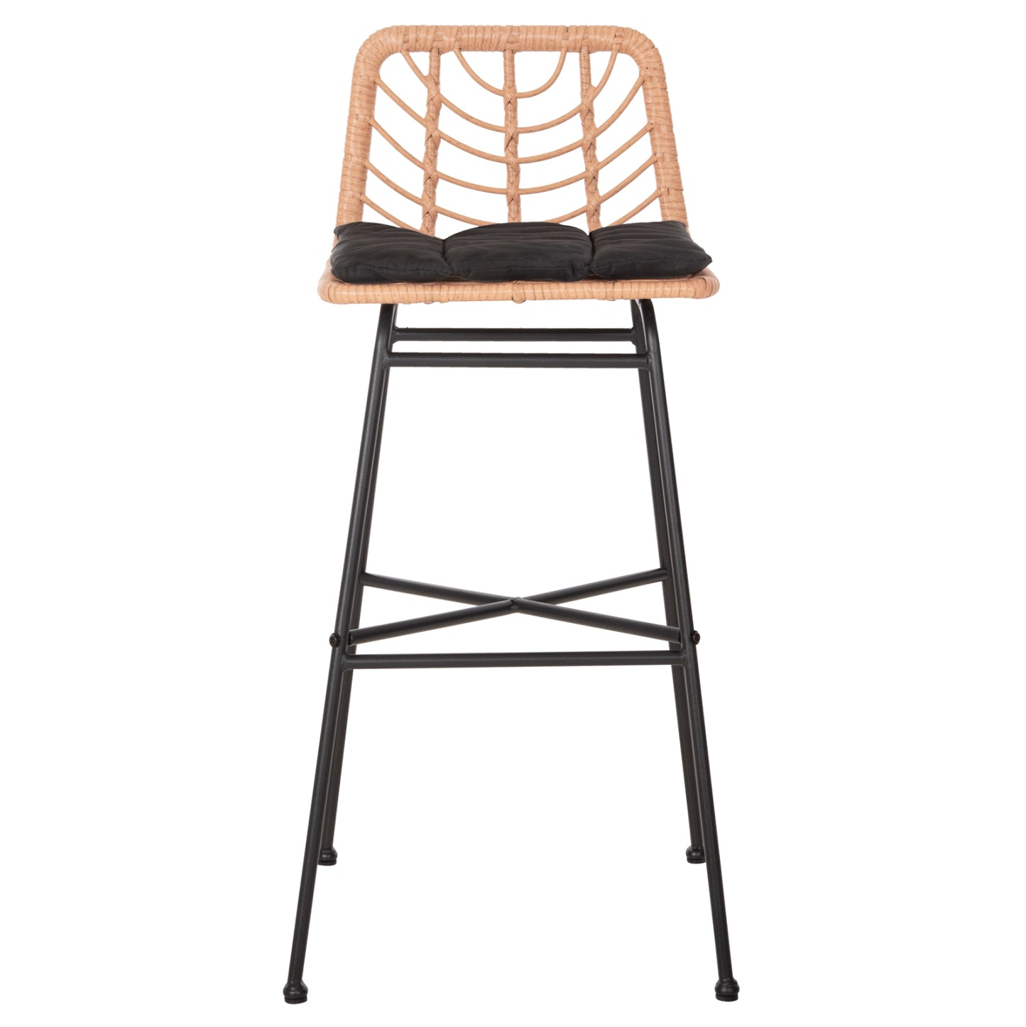 Bar Stool High Seat Gerald Hm5706.11 Metal&cushion In Black-wicker In Beige 49x50x101hcm.