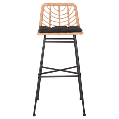Bar Stool High Seat Gerald Hm5706.11 Metal&cushion In Black-wicker In Beige 49x50x101hcm.