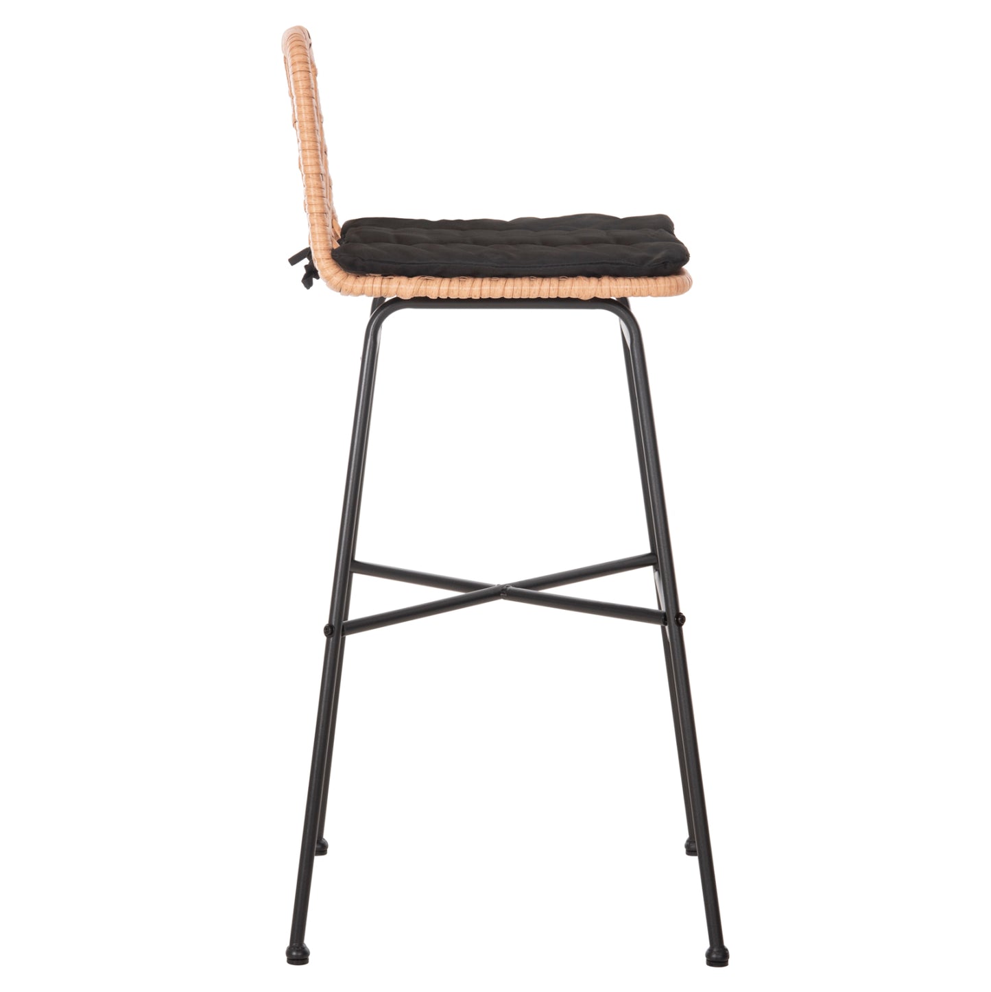 Bar Stool High Seat Gerald Hm5706.11 Metal&cushion In Black-wicker In Beige 49x50x101hcm.