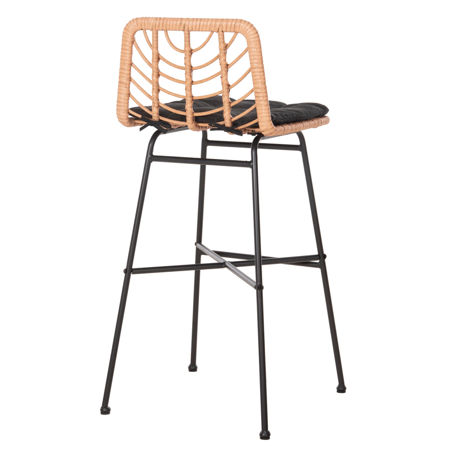 Bar Stool High Seat Gerald Hm5706.11 Metal&cushion In Black-wicker In Beige 49x50x101hcm.