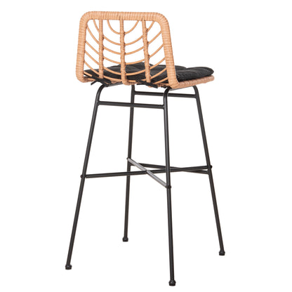 Bar Stool High Seat Gerald Hm5706.11 Metal&cushion In Black-wicker In Beige 49x50x101hcm.