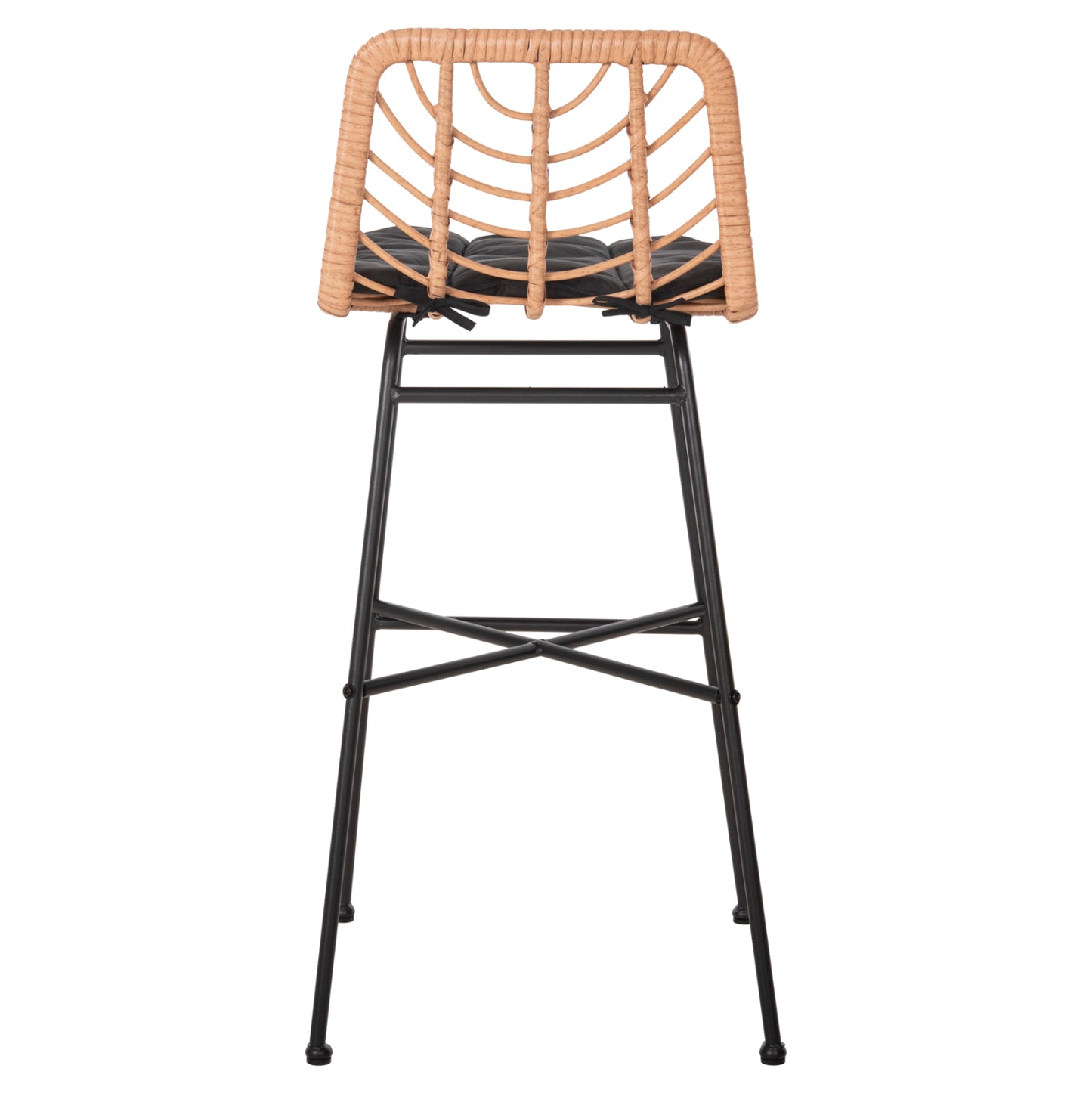 Bar Stool High Seat Gerald Hm5706.11 Metal&cushion In Black-wicker In Beige 49x50x101hcm.