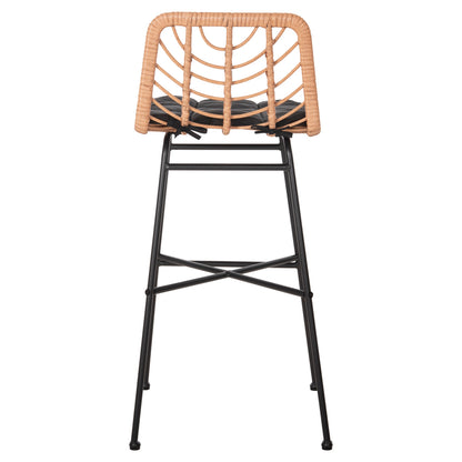 Bar Stool High Seat Gerald Hm5706.11 Metal&cushion In Black-wicker In Beige 49x50x101hcm.