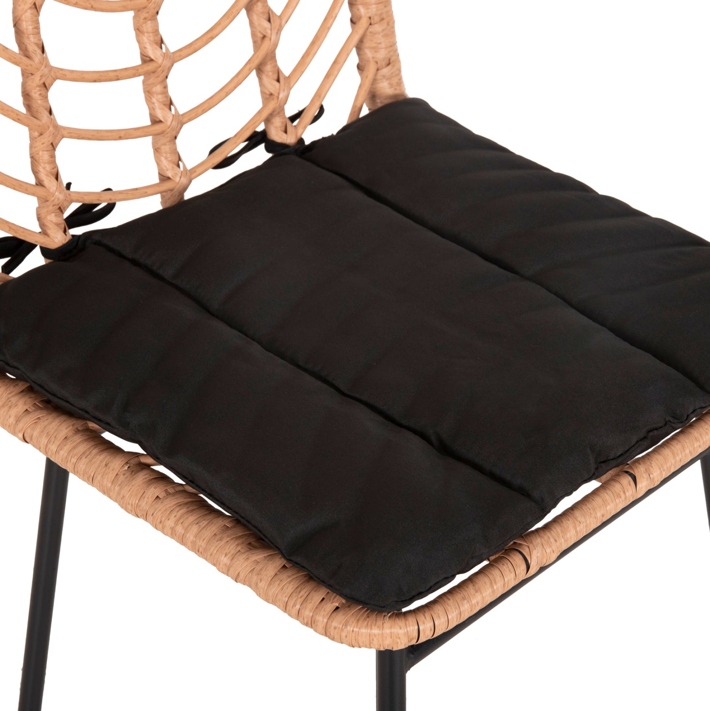 Bar Stool High Seat Gerald Hm5706.11 Metal&cushion In Black-wicker In Beige 49x50x101hcm.