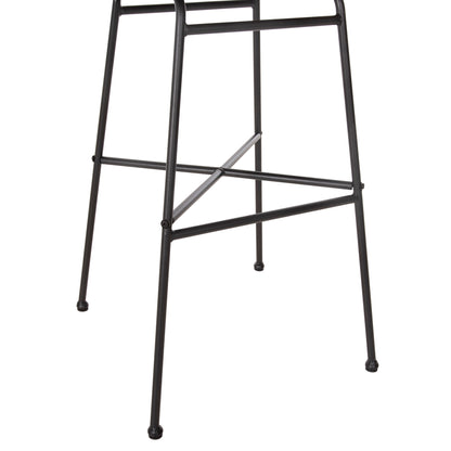 Bar Stool High Seat Gerald Hm5706.11 Metal&cushion In Black-wicker In Beige 49x50x101hcm.