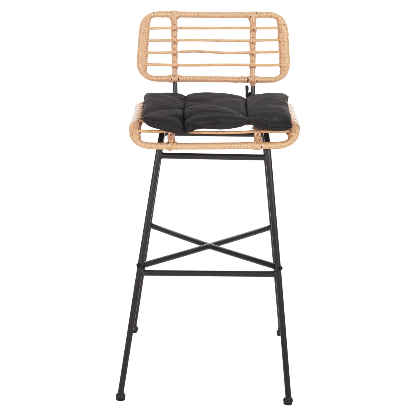 Bar Stool High Seat Allegra Hm5708.11 Metal&cushion In Black-beige Wicker 48x49x99,5hcm.