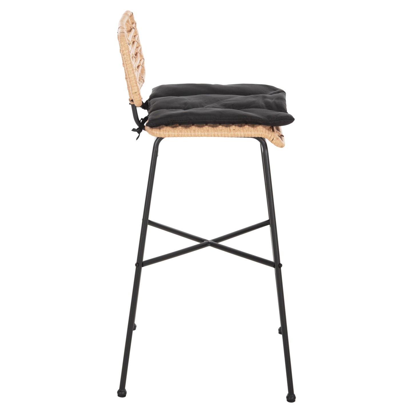 Bar Stool High Seat Allegra Hm5708.11 Metal&cushion In Black-beige Wicker 48x49x99,5hcm.
