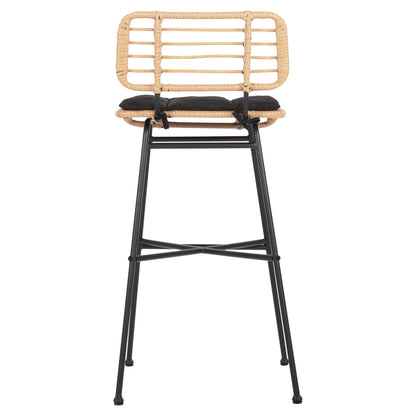 Bar Stool High Seat Allegra Hm5708.11 Metal&cushion In Black-beige Wicker 48x49x99,5hcm.