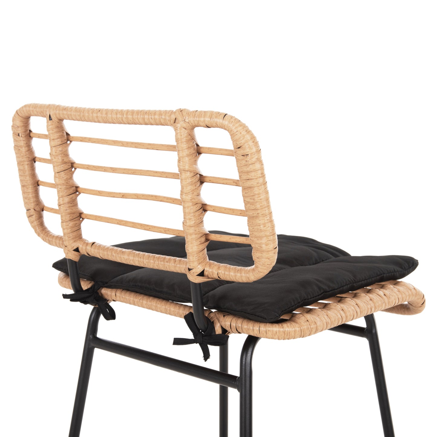 Bar Stool High Seat Allegra Hm5708.11 Metal&cushion In Black-beige Wicker 48x49x99,5hcm.