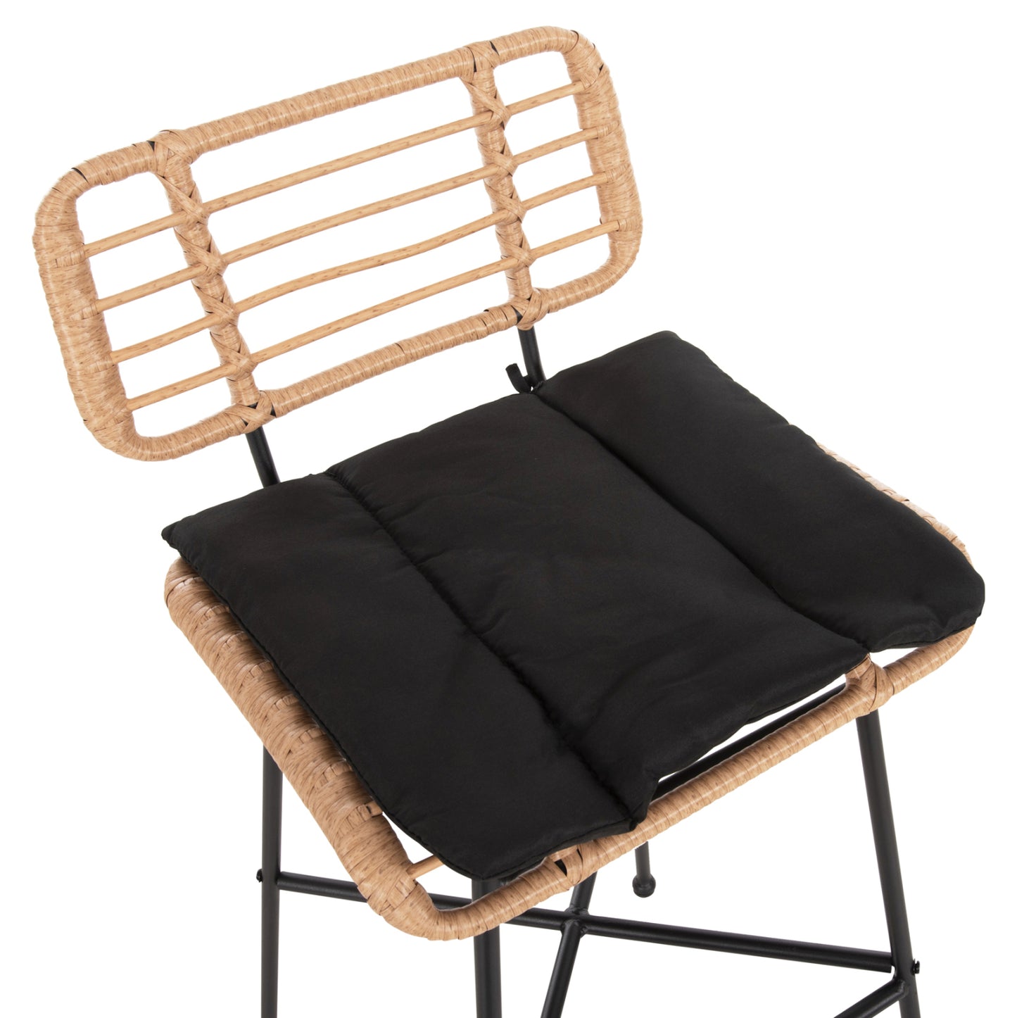 Bar Stool High Seat Allegra Hm5708.11 Metal&cushion In Black-beige Wicker 48x49x99,5hcm.