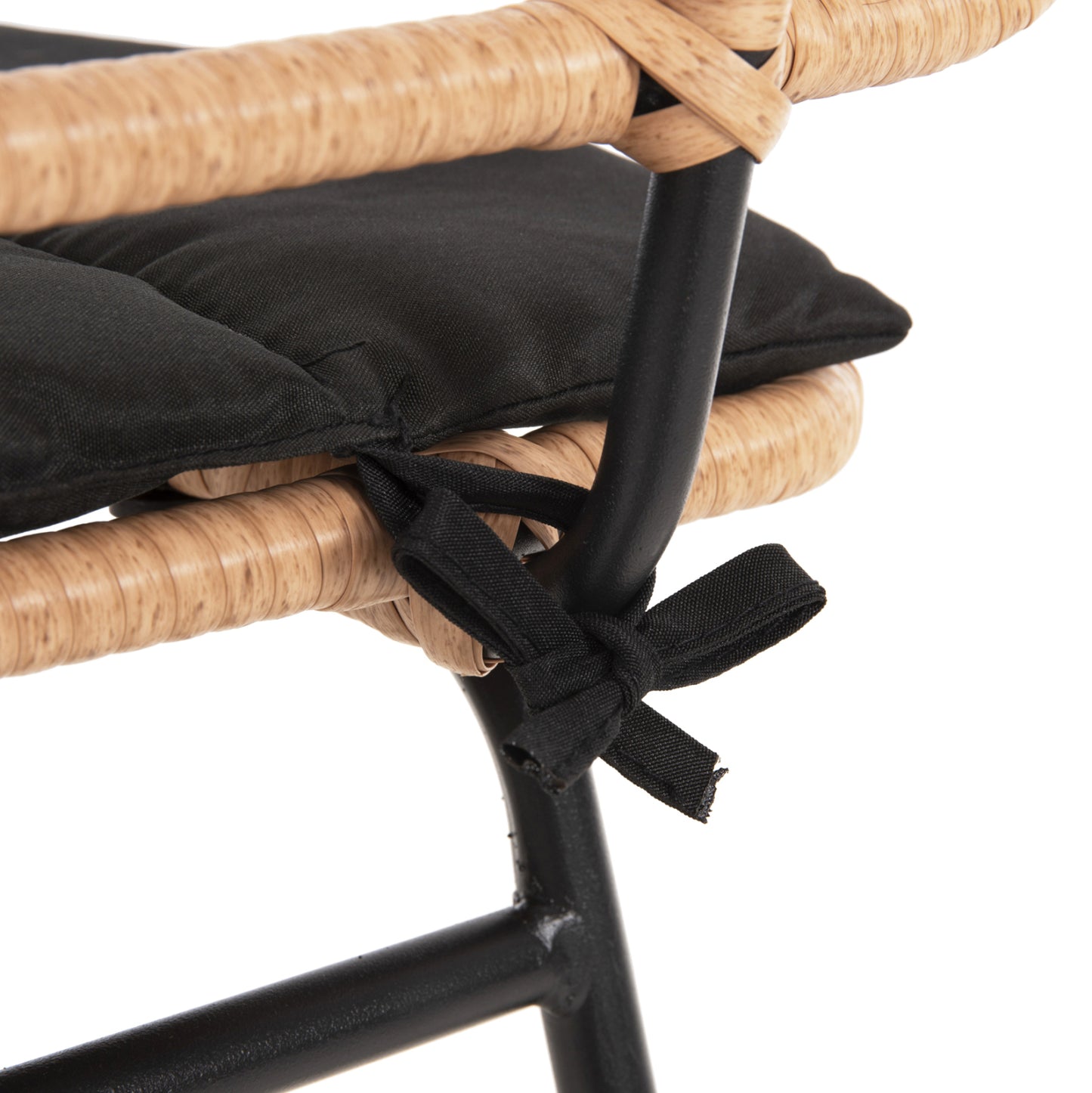 Bar Stool High Seat Allegra Hm5708.11 Metal&cushion In Black-beige Wicker 48x49x99,5hcm.