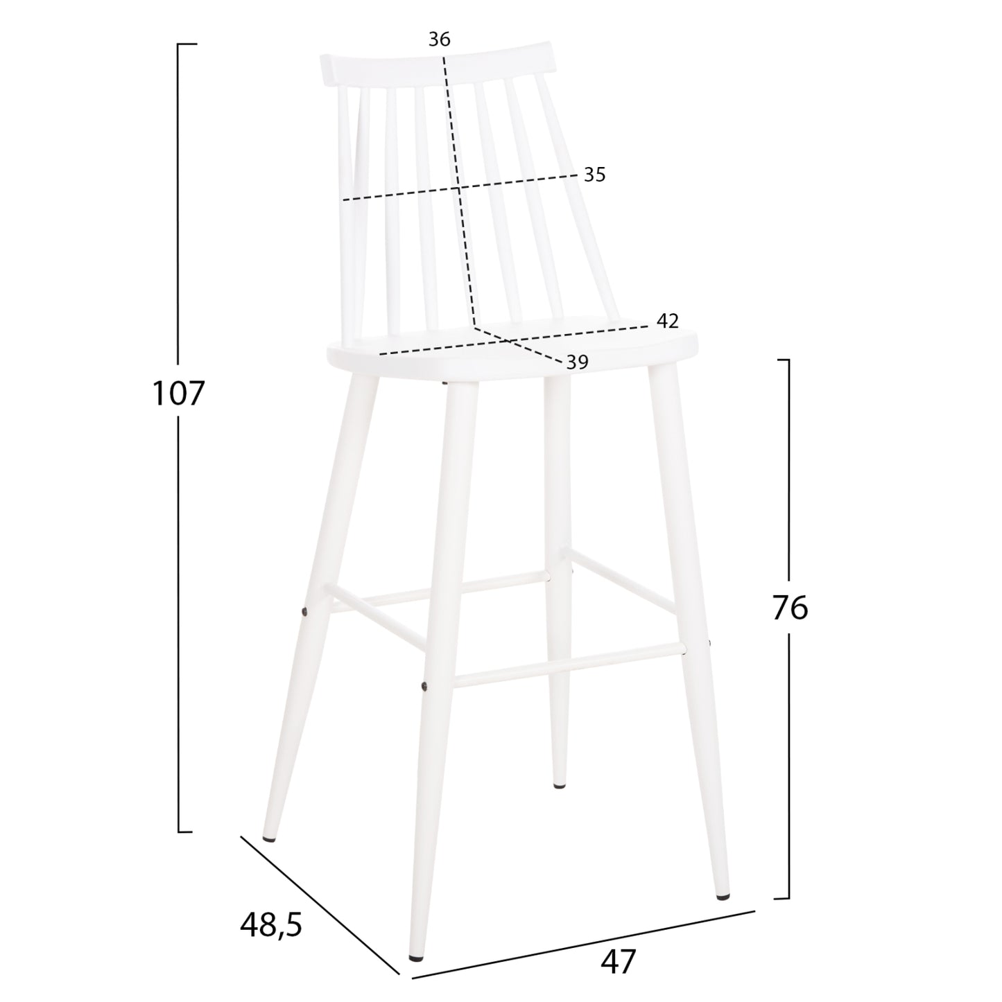 Bar Stool High Seat Vanessa Hm8459.11 White Pp & White Metal Legs 47x48,5x107hcm.