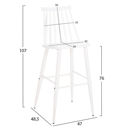 Bar Stool High Seat Vanessa Hm8459.11 White Pp & White Metal Legs 47x48,5x107hcm.