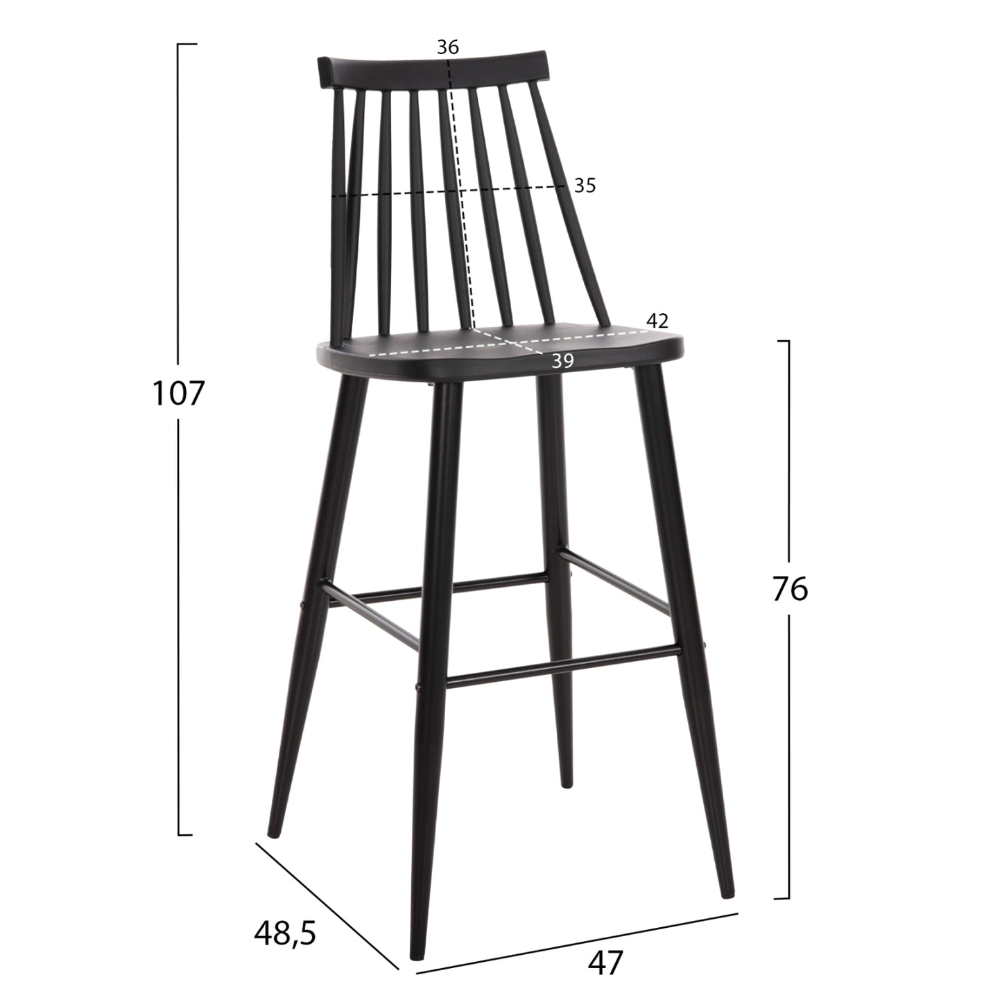 Bar Stool High Seat Vanessa Hm8459.12 Black Pp & Black Metal Legs 47x48,5x107hcm.