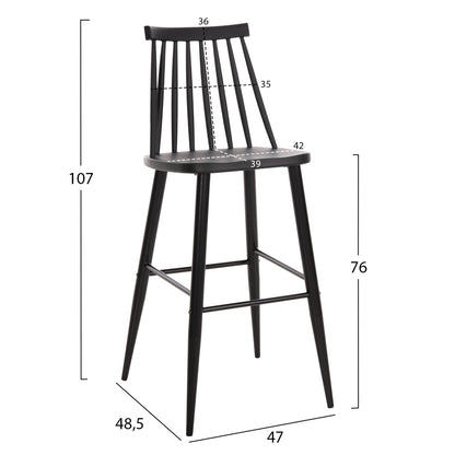 Bar Stool High Seat Vanessa Hm8459.12 Black Pp & Black Metal Legs 47x48,5x107hcm.