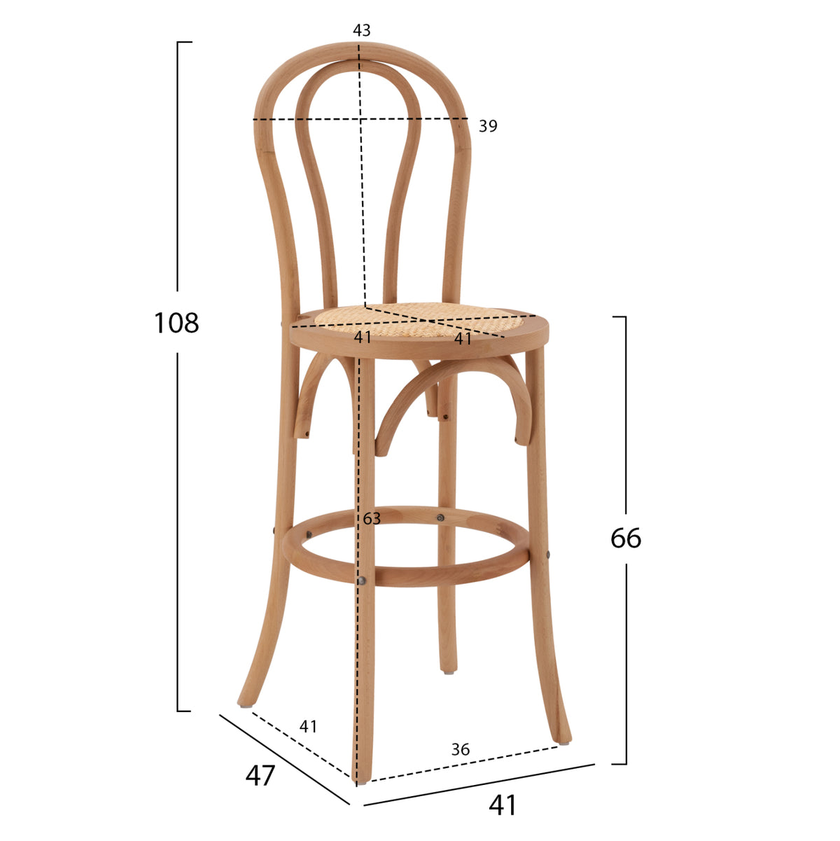 Wooden Stool Bar Montreal- Beech Wood Dark Honey With Mat 41x47x108 Hm8749.05