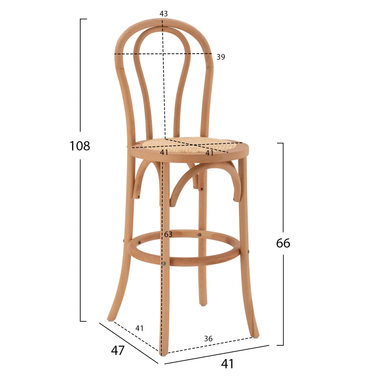 Wooden Bar Stool Montreal- Beech Wood In Natural Color With Mat 41x47x108 Hm8749.01