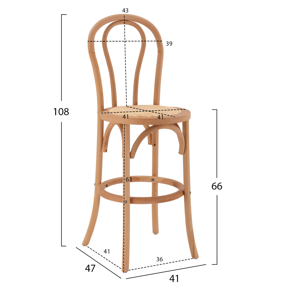 Wooden Bar Stool Montreal- Beech Wood In Natural Color With Mat 41x47x108 Hm8749.01