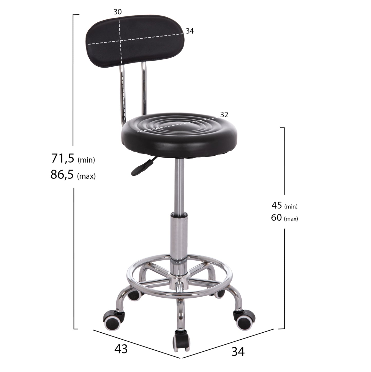Office Designer's Swivel Stool Iris Hm211.21 Black Pu 34x43x86.5hcm.