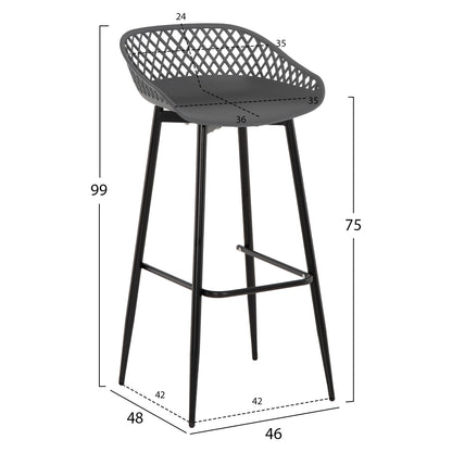 Bar Stool Avaya Hm8686.20 Grey Polypropylene-black Metal Legs 46x48x99hcm.