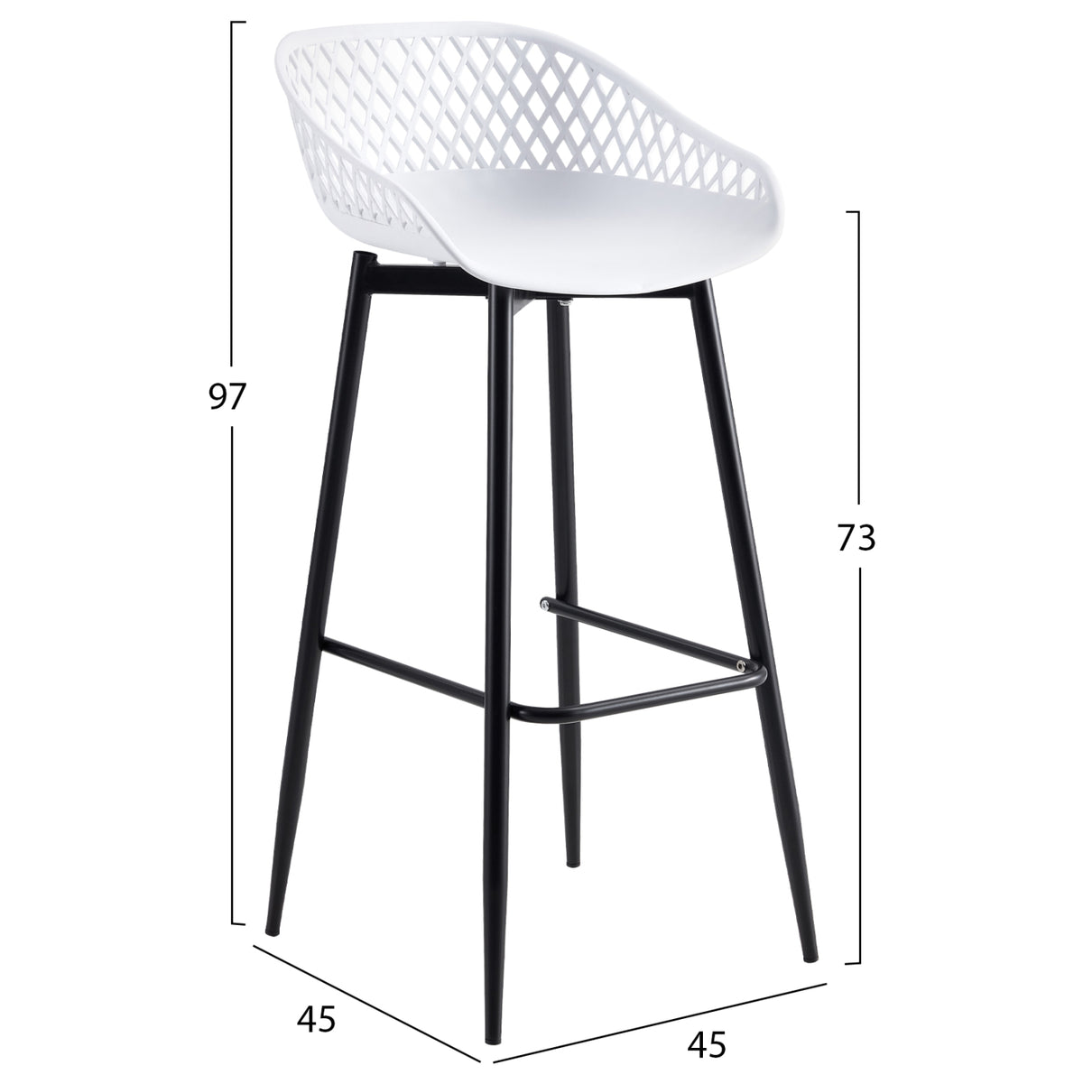 Bar Stool Hm8686.11 White Polypropylene And Black Metal Legs 45x45x97hcm.