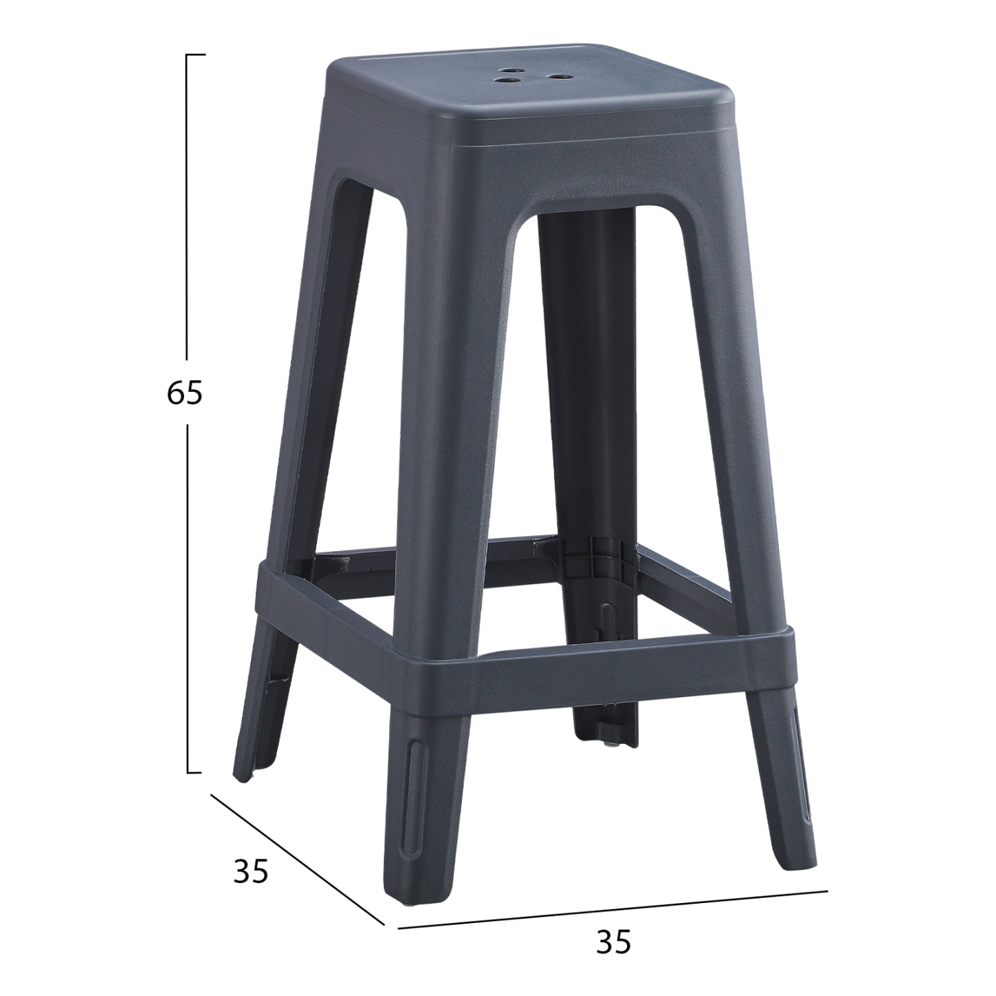 Polypropylene Stool Square Zeb Hm6128.03 Grey 35x35x65hcm.