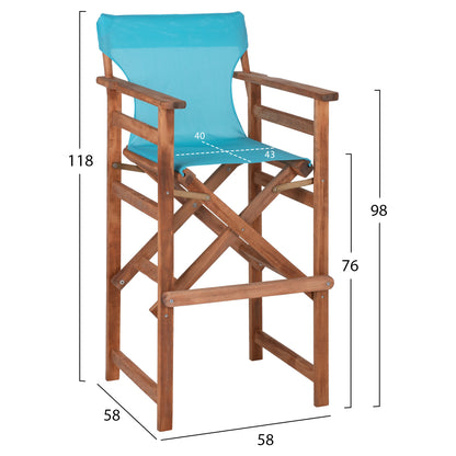 Director's Bar Stool In Walnut With Sky-blue Textilene Hm10374.08 58x58x118hcm.