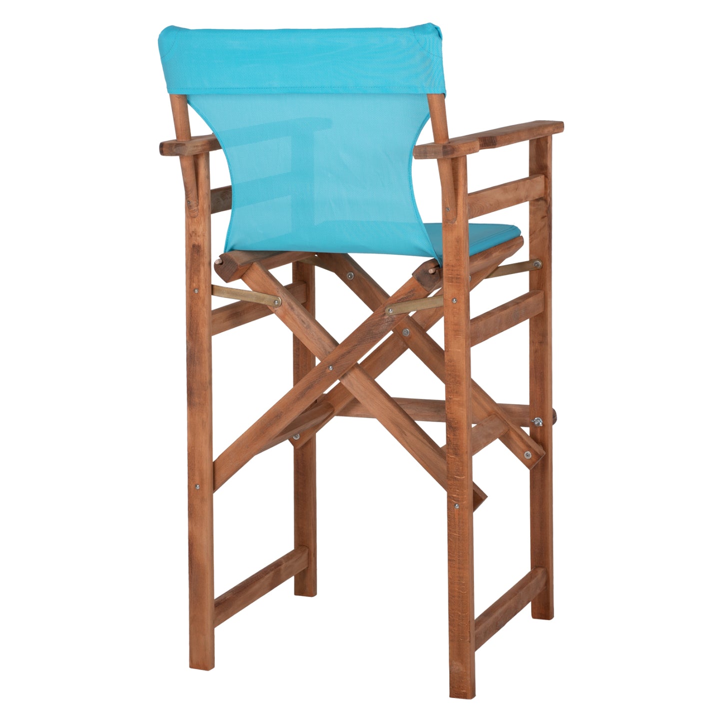 Director's Bar Stool In Walnut With Sky-blue Textilene Hm10374.08 58x58x118hcm.