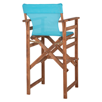 Director's Bar Stool In Walnut With Sky-blue Textilene Hm10374.08 58x58x118hcm.