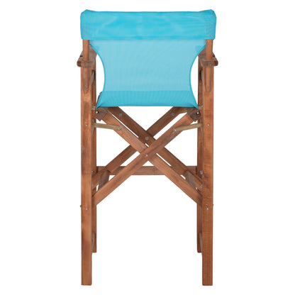 Director's Bar Stool In Walnut With Sky-blue Textilene Hm10374.08 58x58x118hcm.