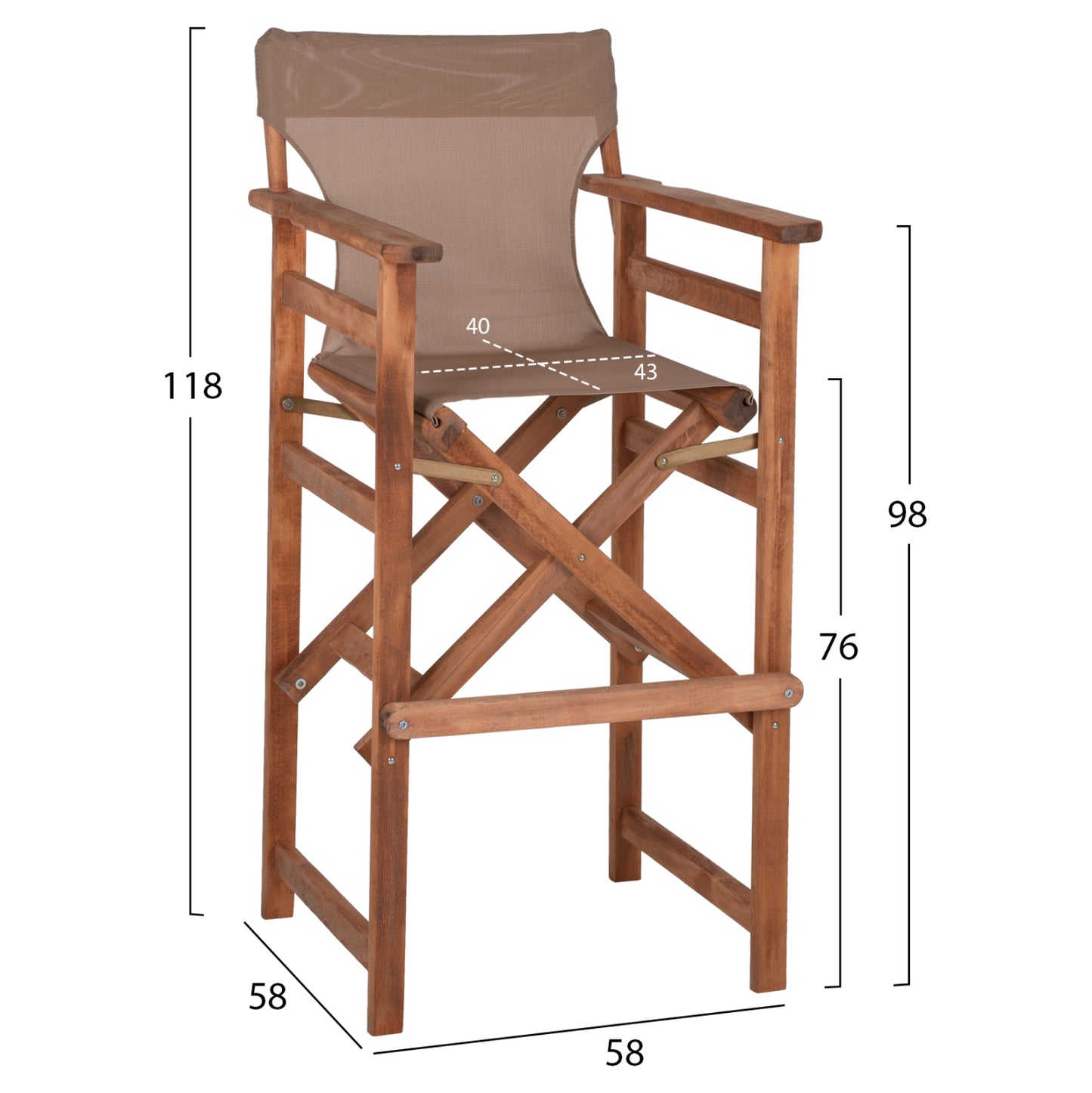 Director's Bar Stool Limnos In Walnut Color With Textilene In Mocha Hm10374.04 58x58x118hcm.