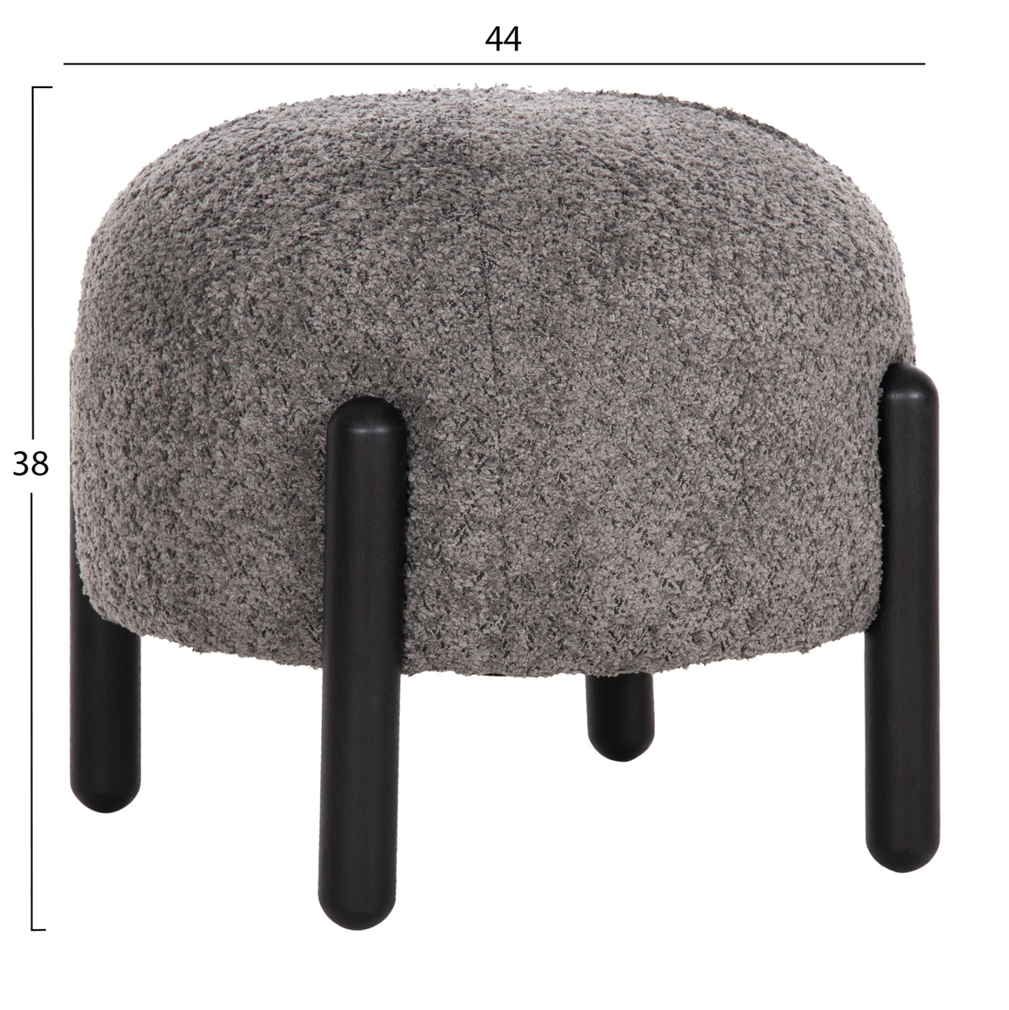 Stool Round Ewan Hm9596.01 Grey Boucle Fabric-black Metal Legs Φ45x36hcm.