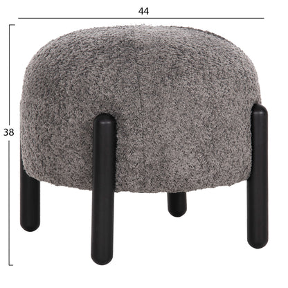 Stool Round Ewan Hm9596.01 Grey Boucle Fabric-black Metal Legs Φ45x36hcm.
