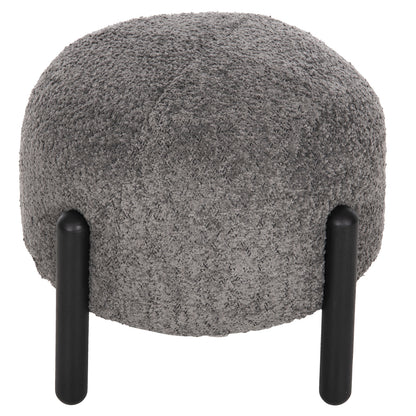 Stool Round Ewan Hm9596.01 Grey Boucle Fabric-black Metal Legs Φ45x36hcm.