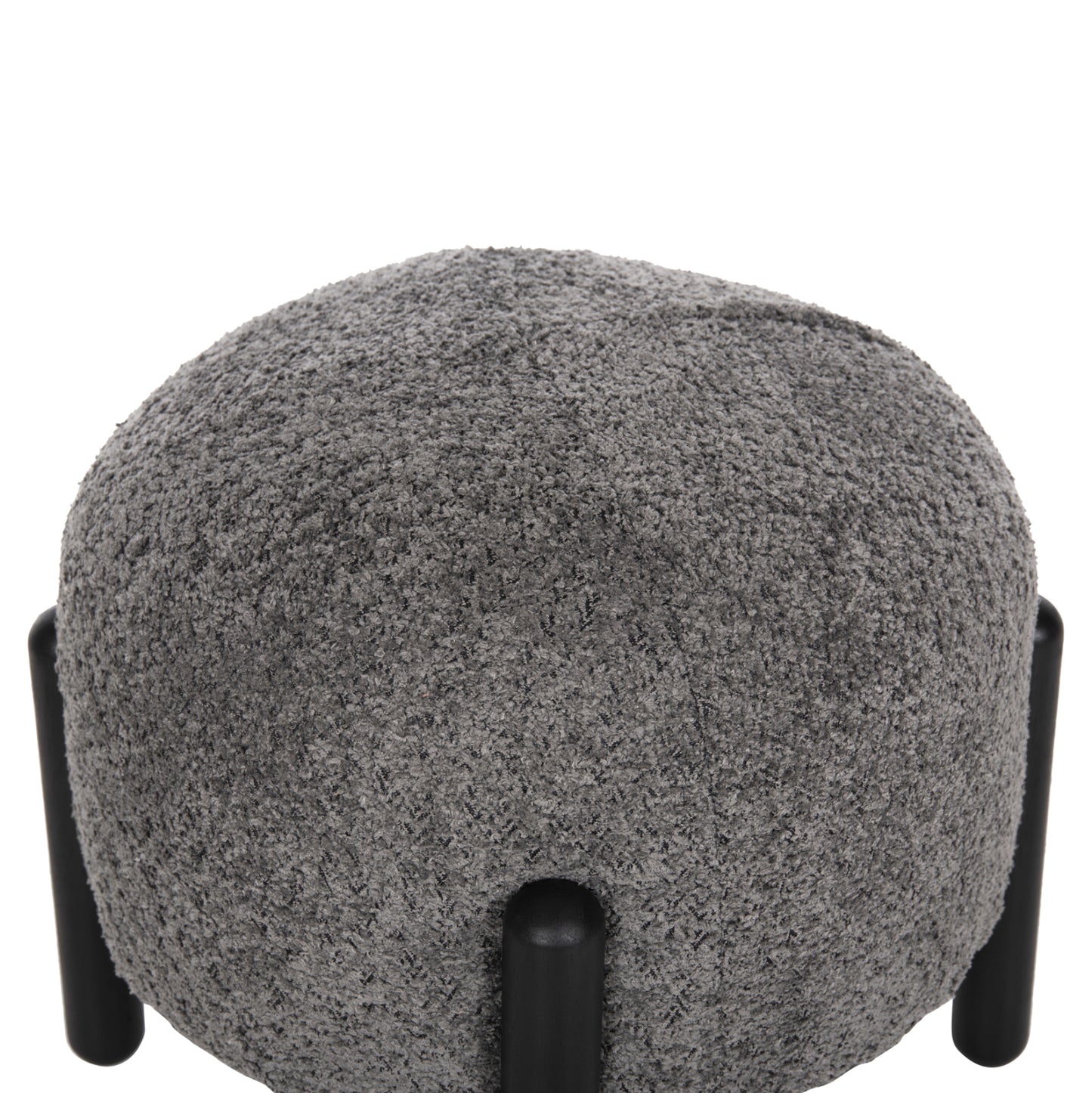 Stool Round Ewan Hm9596.01 Grey Boucle Fabric-black Metal Legs Φ45x36hcm.